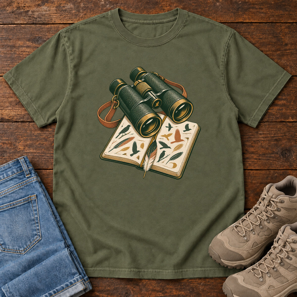 Binoculars & Field Guide T-Shirt in Hemp