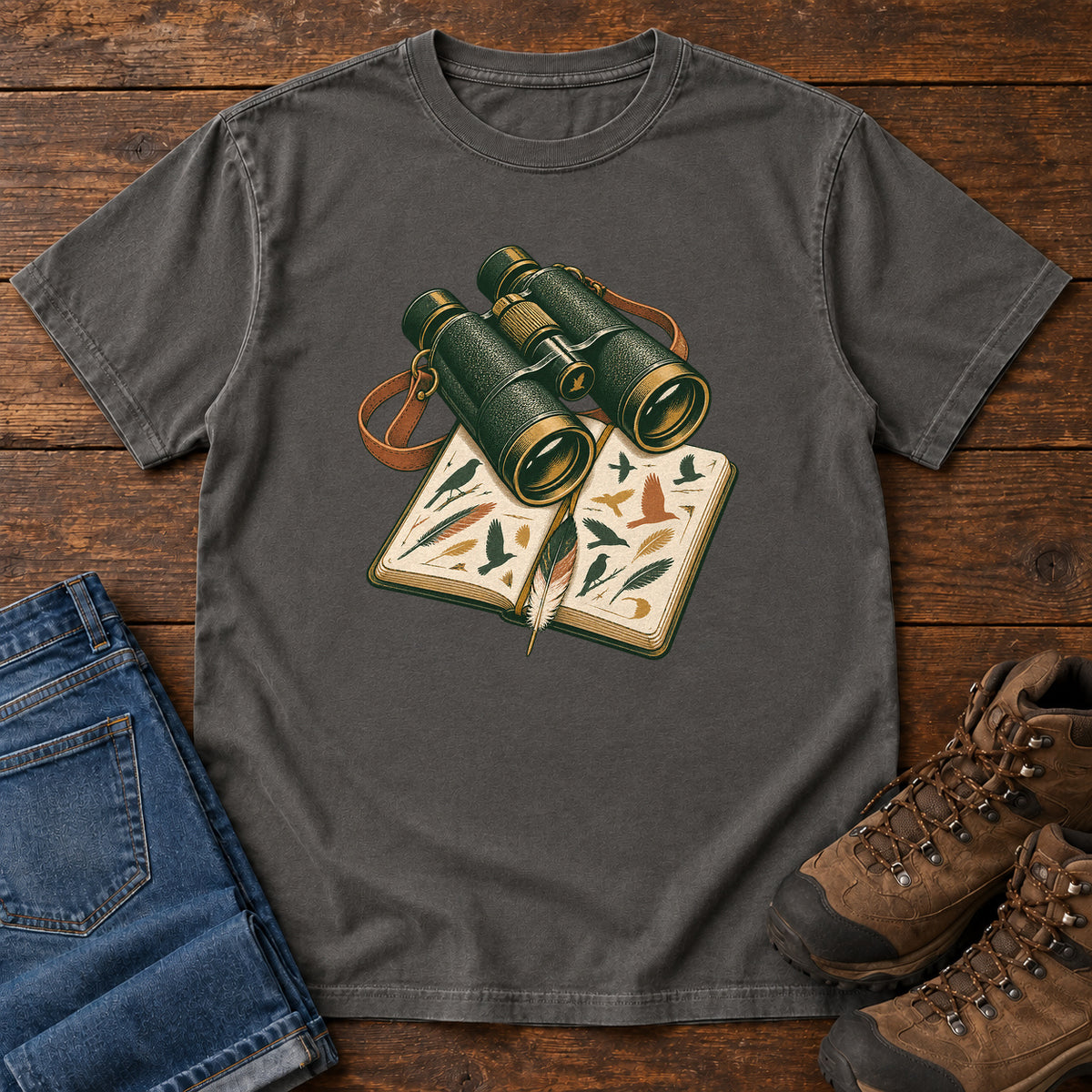 Binoculars & Field Guide T-Shirt in Pepper