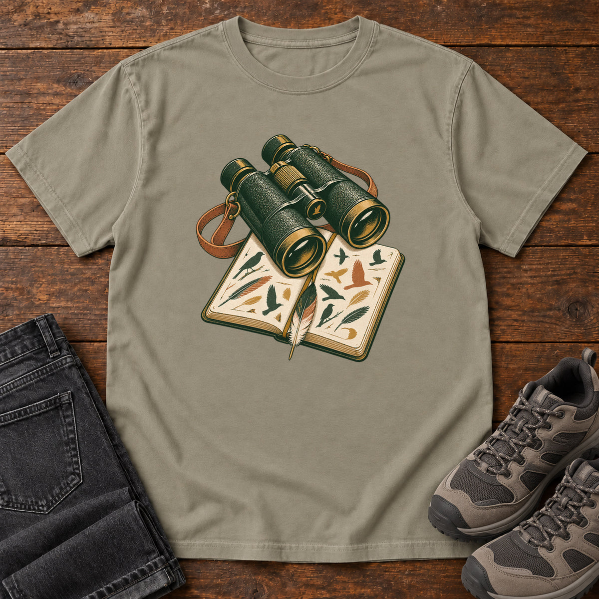 Binoculars & Field Guide T-Shirt in Sandstone