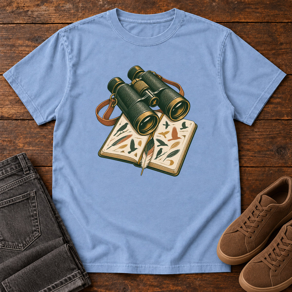 Binoculars & Field Guide T-Shirt in Washed Denim