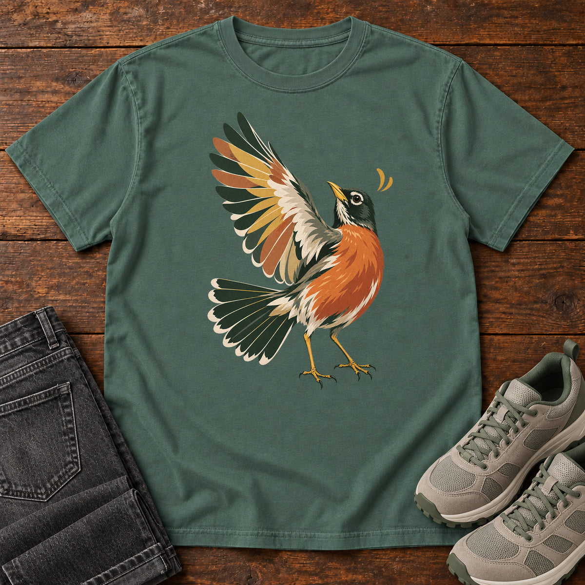 Robin in Flight T-Shirt in Blue Spruce