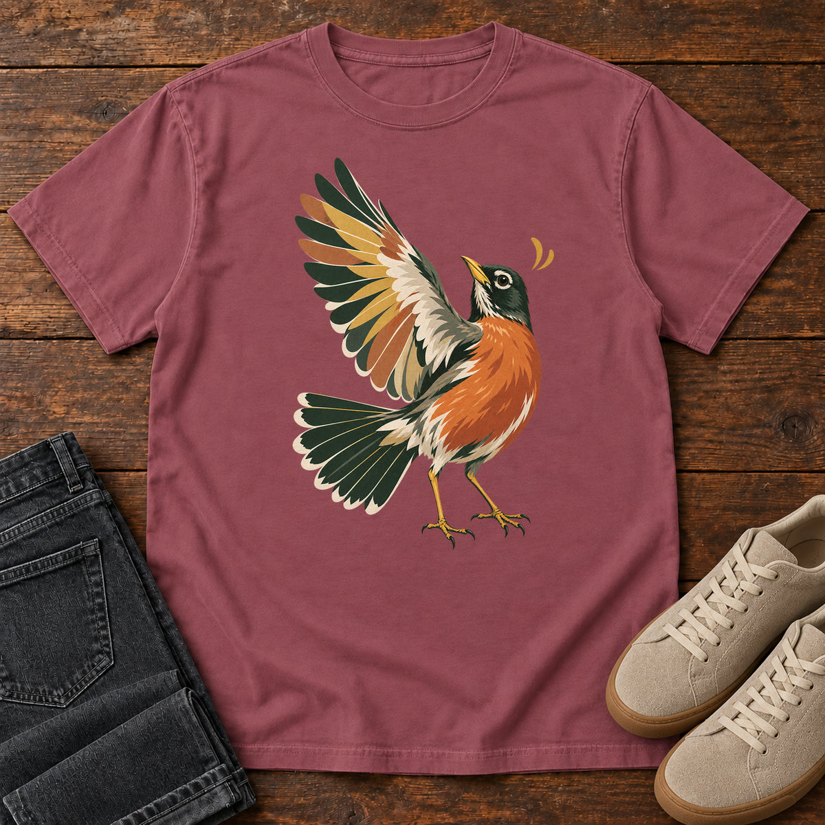 Robin in Flight T-Shirt in Brick