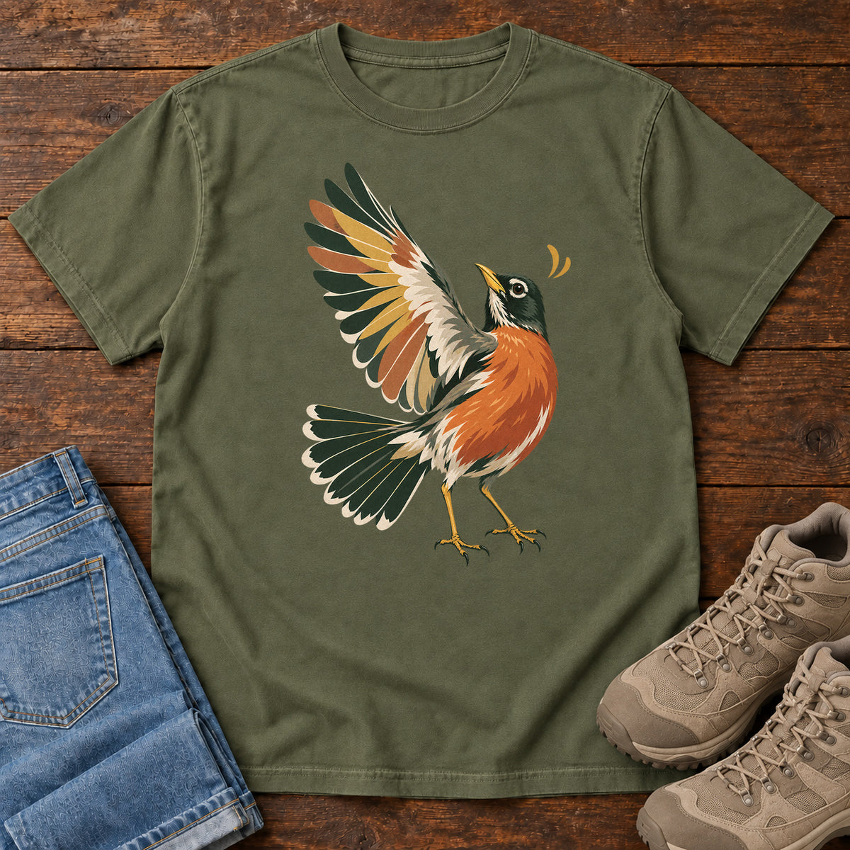 Robin in Flight T-Shirt in Hemp