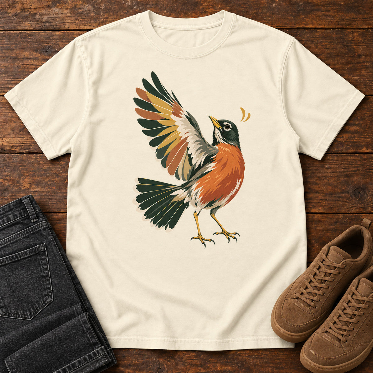 Robin in Flight T-Shirt in Ivory