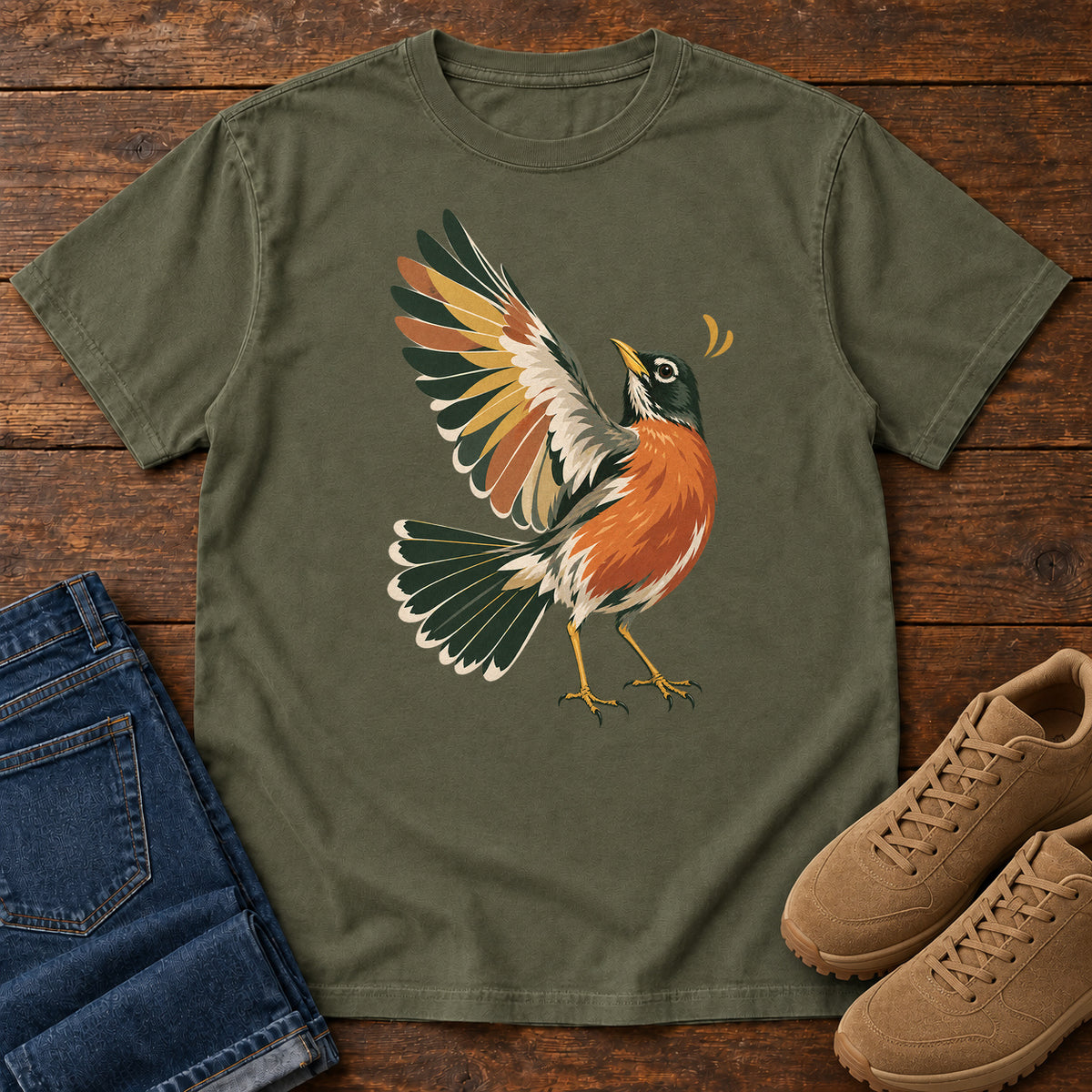 Robin in Flight T-Shirt in Sage