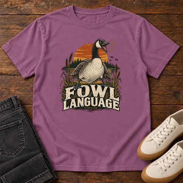 Fowl Language T-Shirt in Berry, front view