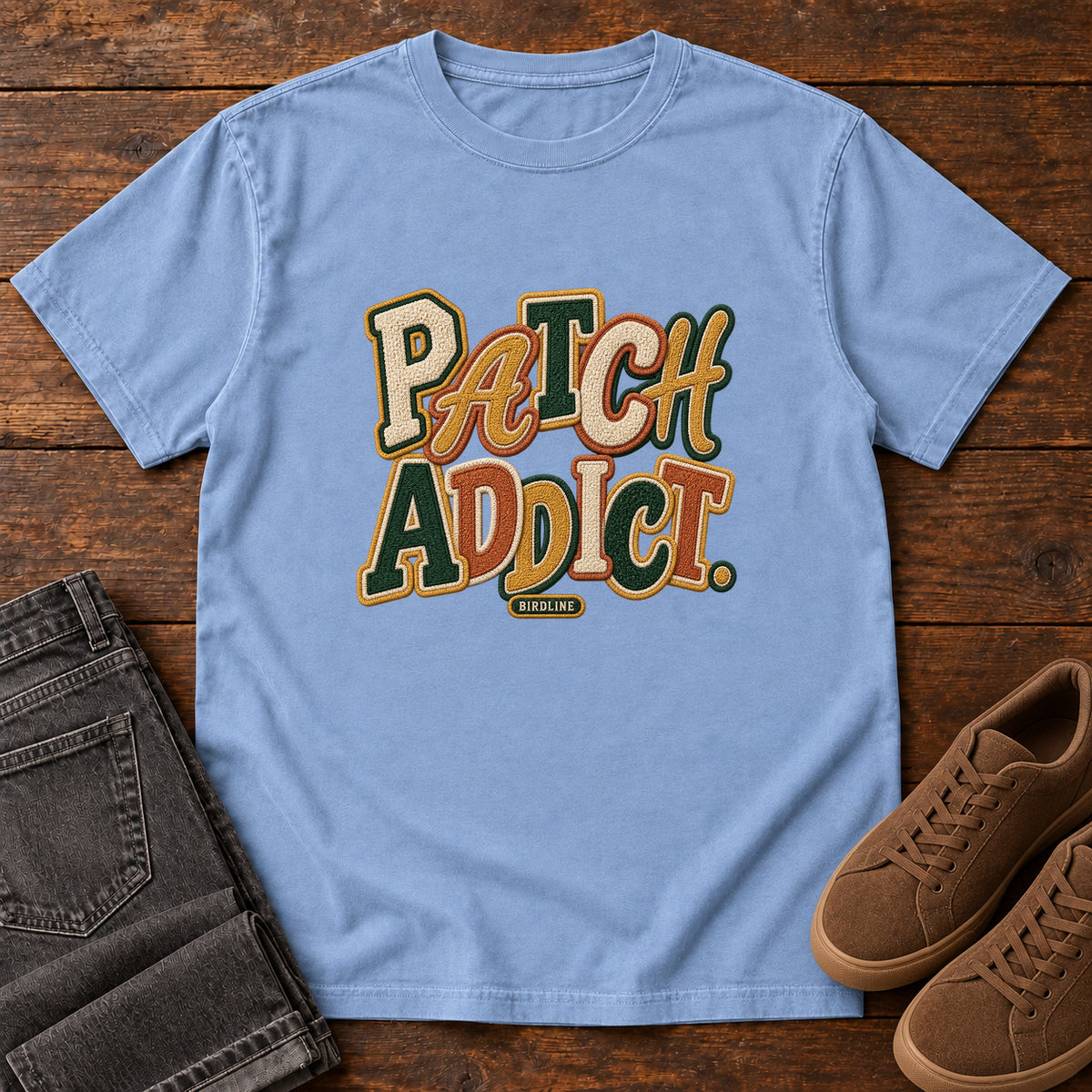 Patch Addict T-Shirt in Washed Denim
