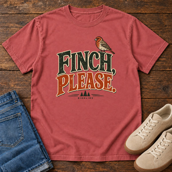 Finch, Please. T-Shirt in Crimson, front view