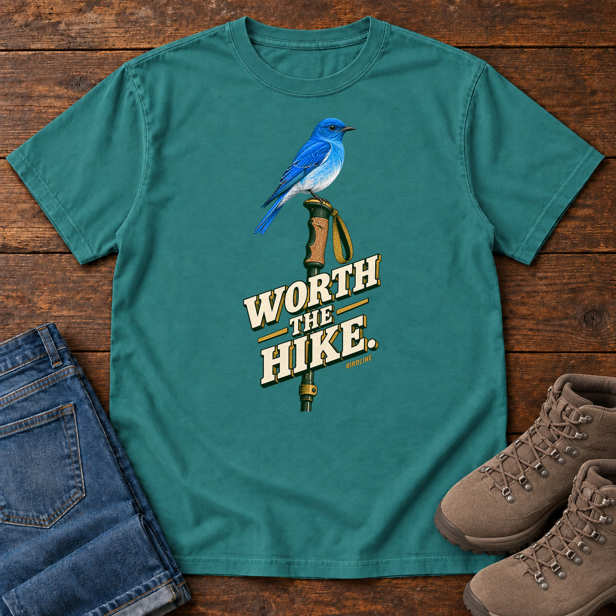Worth the Hike Bluebird T-Shirt in Emerald