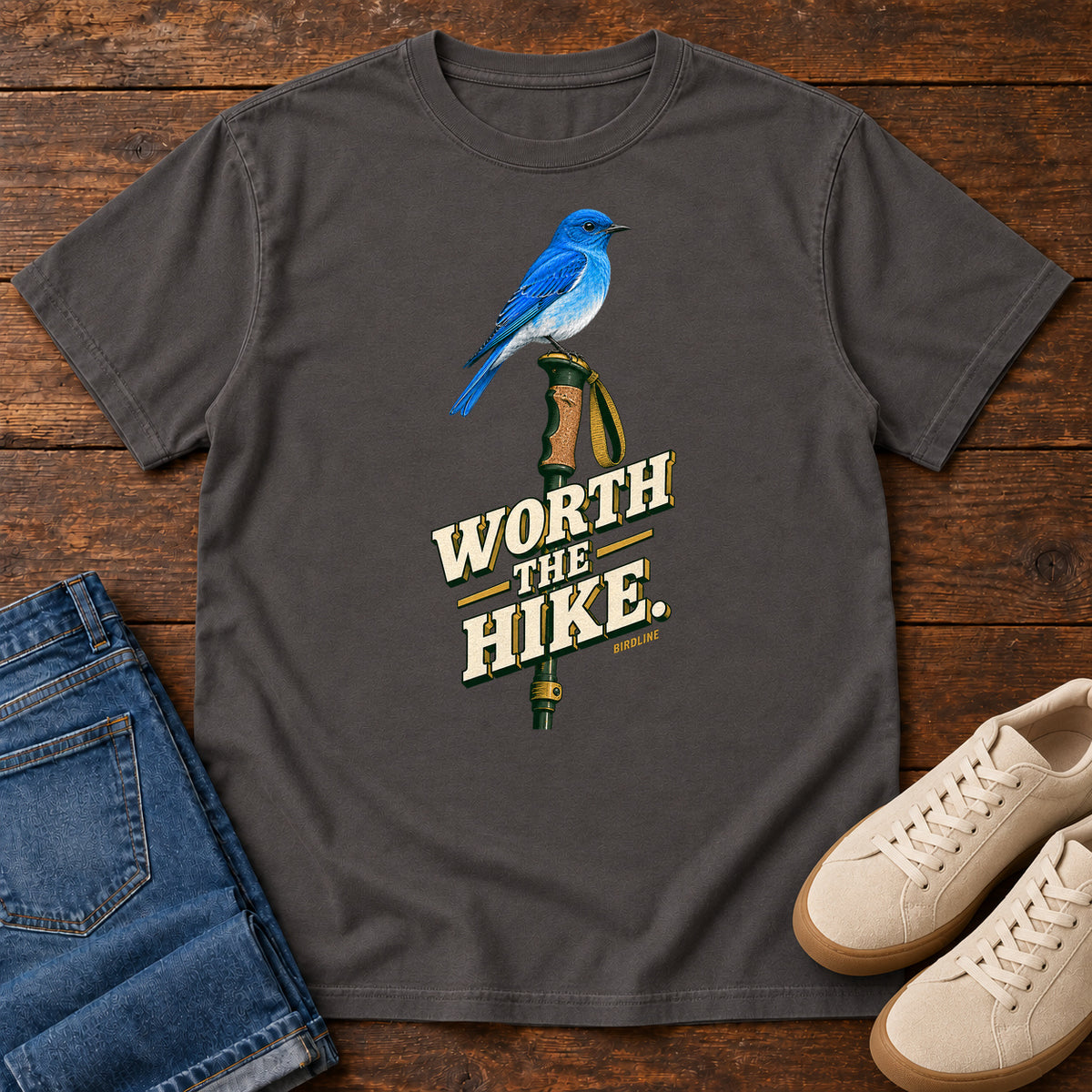 Worth the Hike Bluebird T-Shirt in Graphite