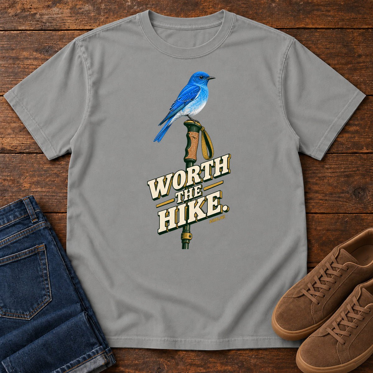 Worth the Hike Bluebird T-Shirt in Grey