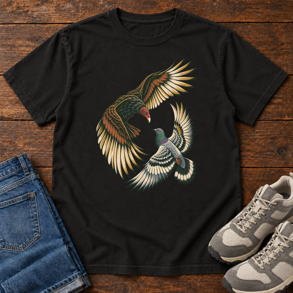 Hawk and Pigeon in Flight T-Shirt, alternate view
