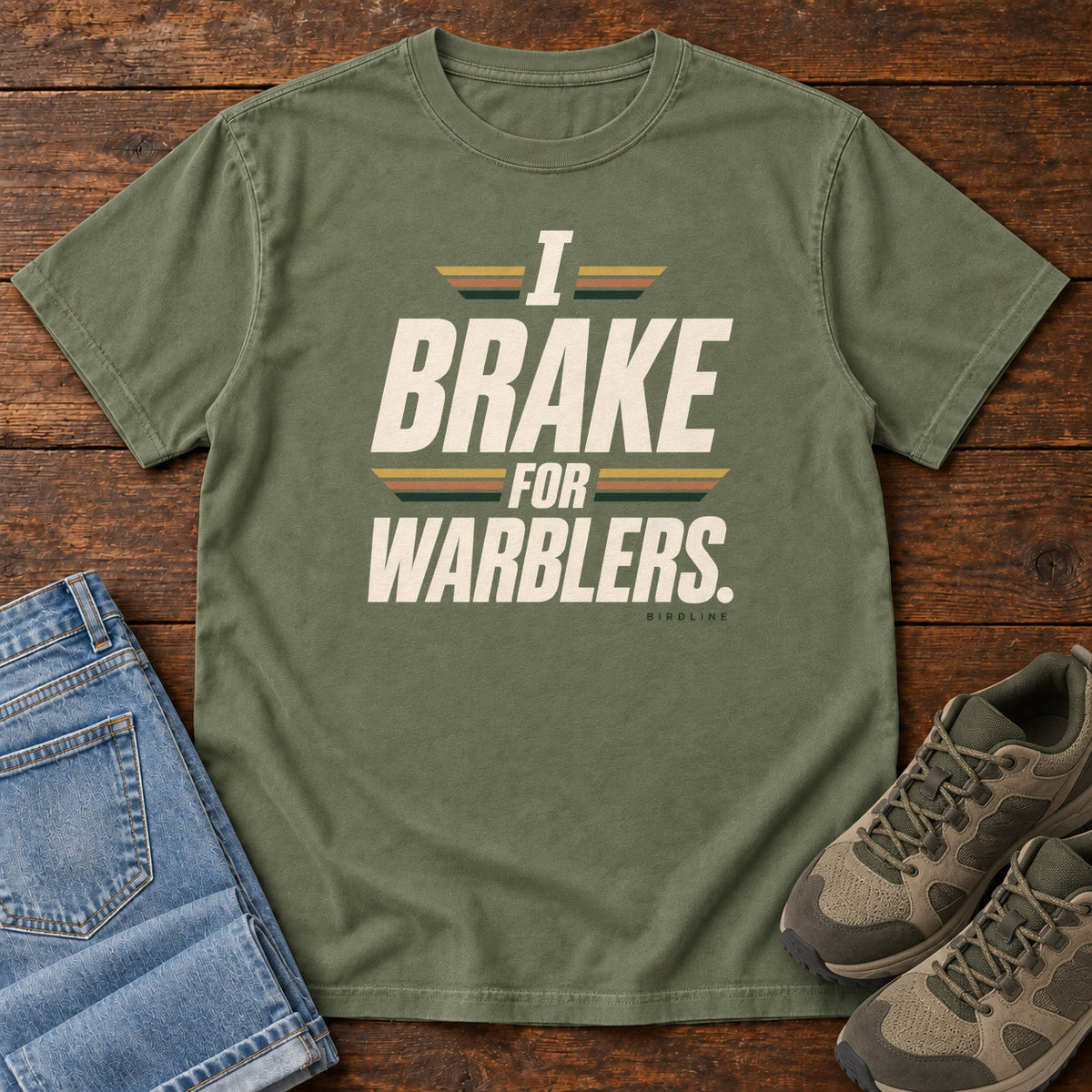 I Brake for Warblers T-Shirt in Moss