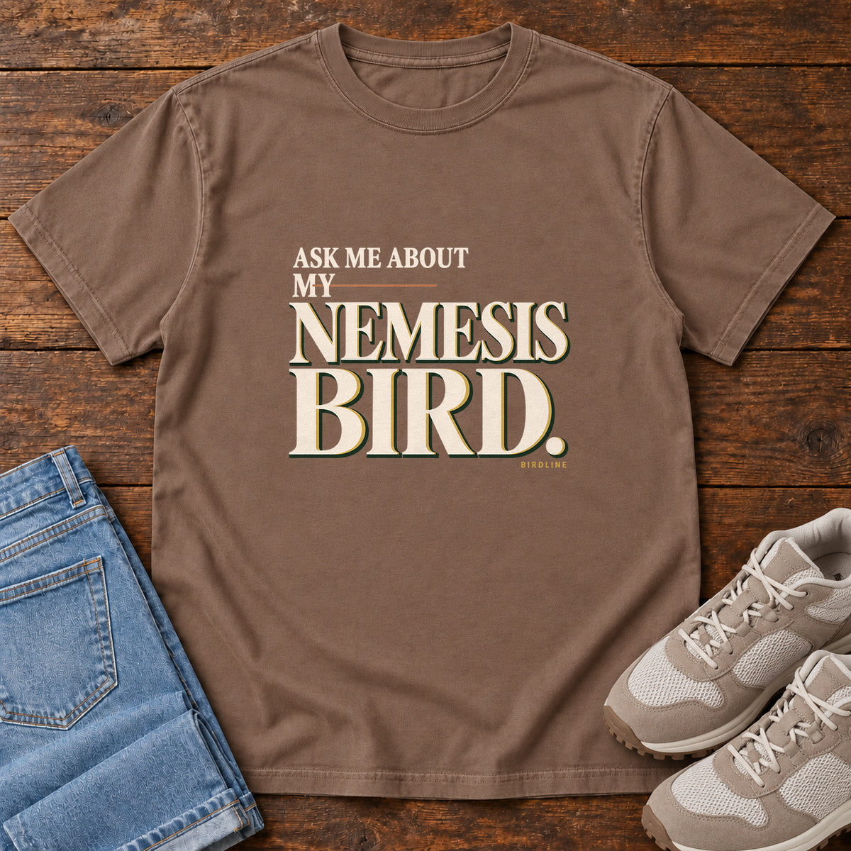 Ask Me About My Nemesis Bird T-Shirt in Espresso
