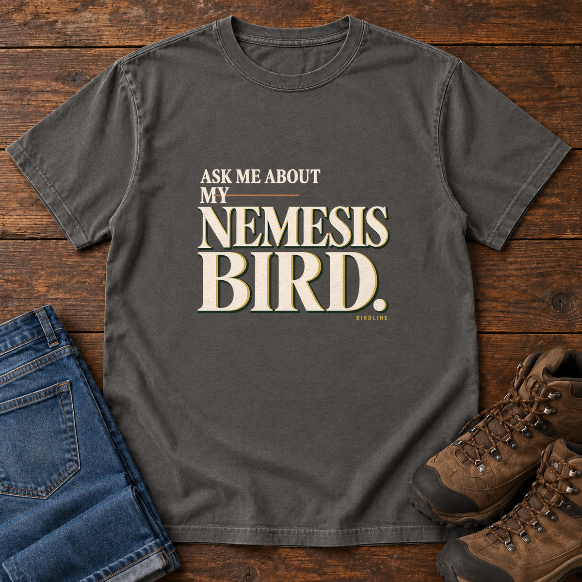 Ask Me About My Nemesis Bird T-Shirt in Pepper