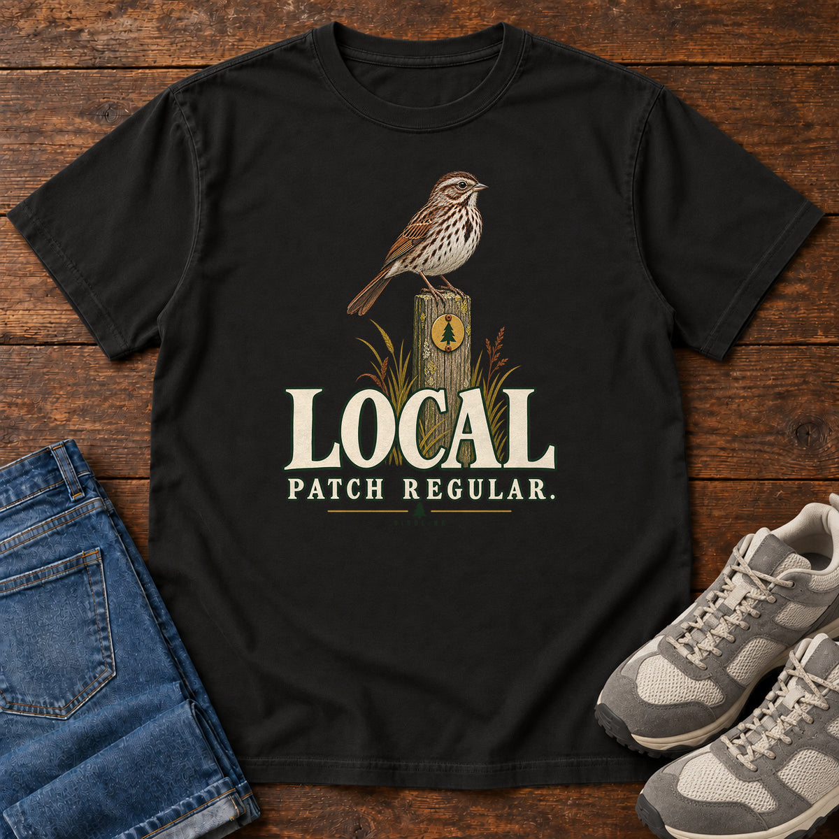 Local Patch Regular Sparrow T-Shirt in Black