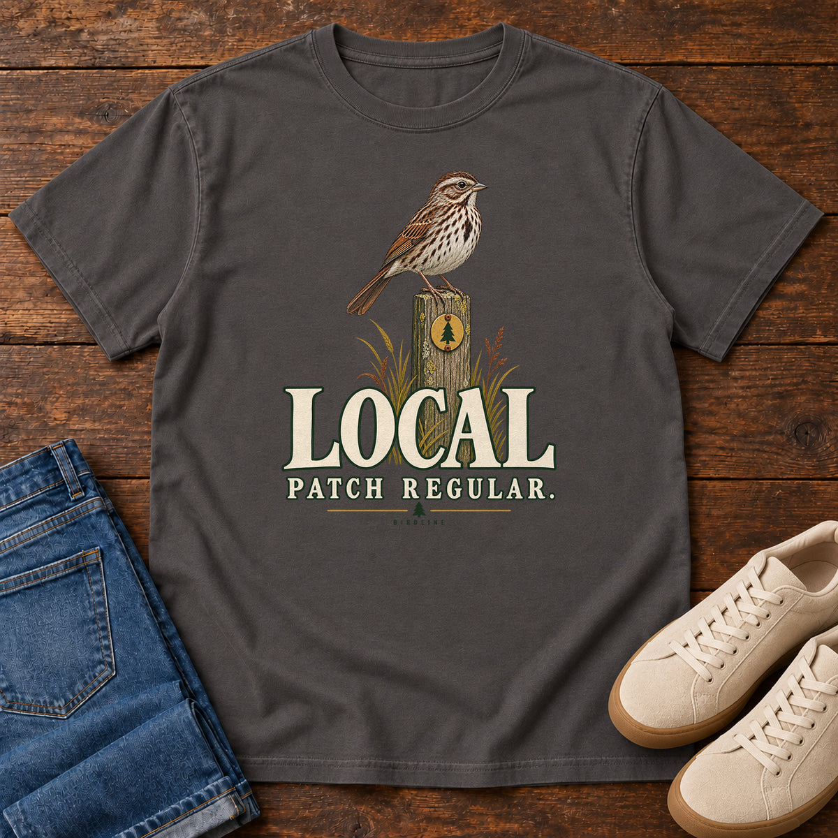 Local Patch Regular Sparrow T-Shirt in Graphite