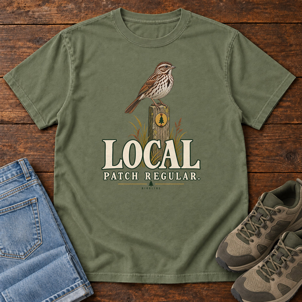 Local Patch Regular Sparrow T-Shirt in Moss