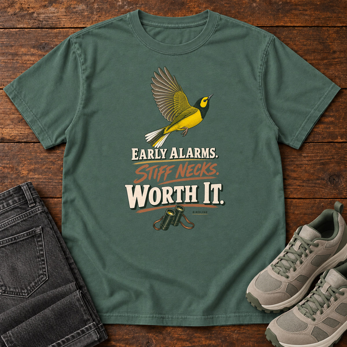 Early Alarms Stiff Necks Worth It Oriole T-Shirt in Blue Spruce