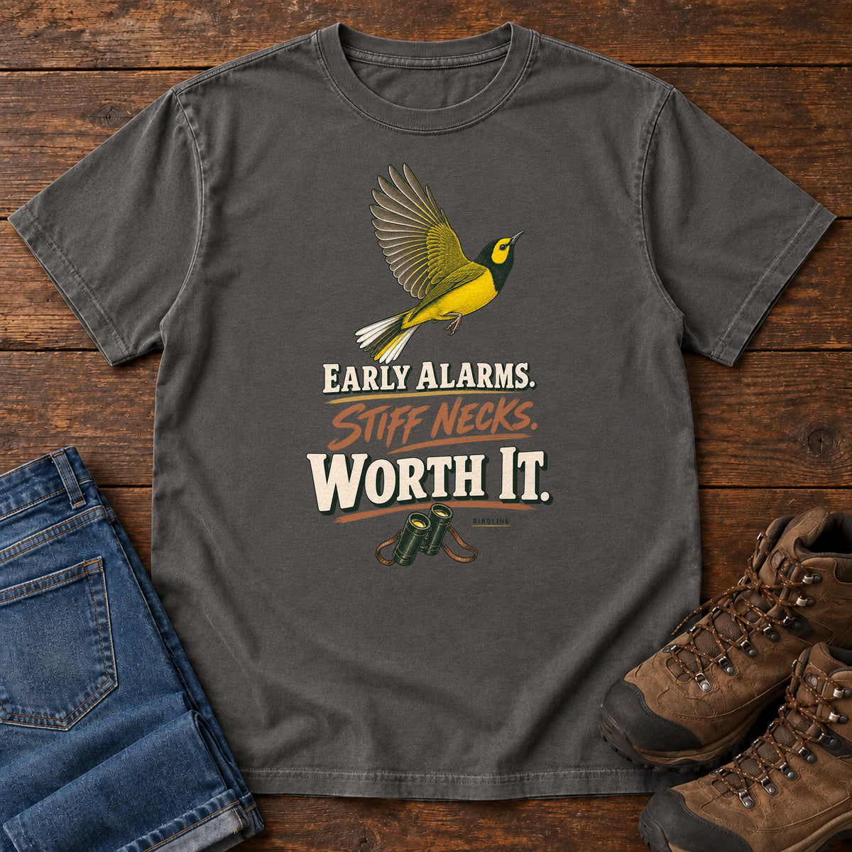Early Alarms Stiff Necks Worth It Oriole T-Shirt in Pepper