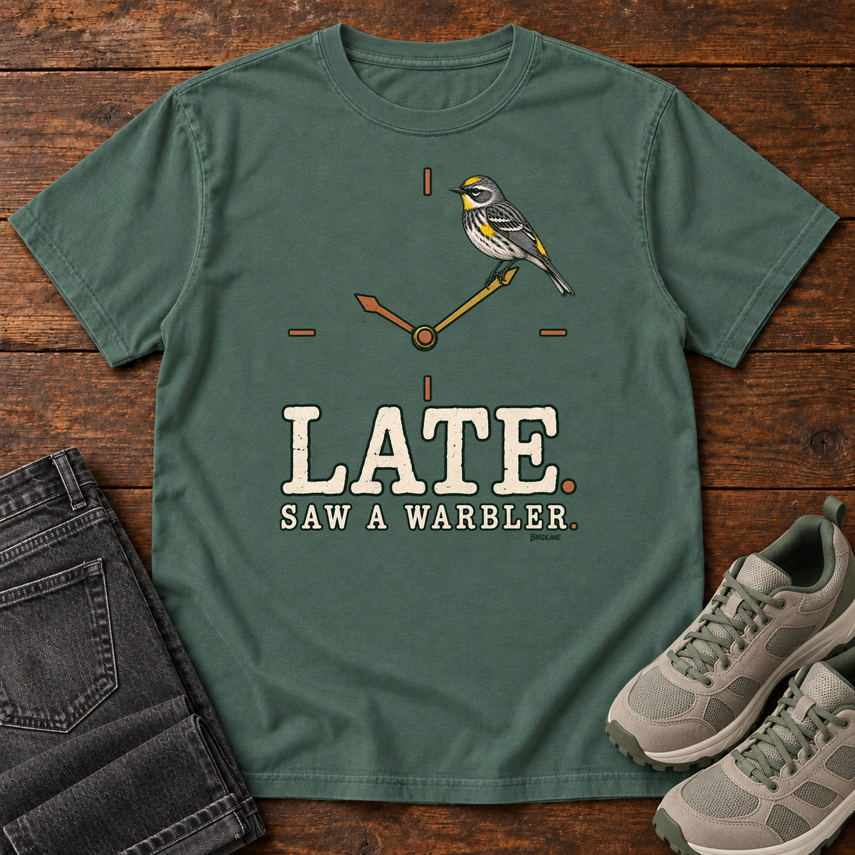 Late Saw a Warbler T-Shirt in Blue Spruce