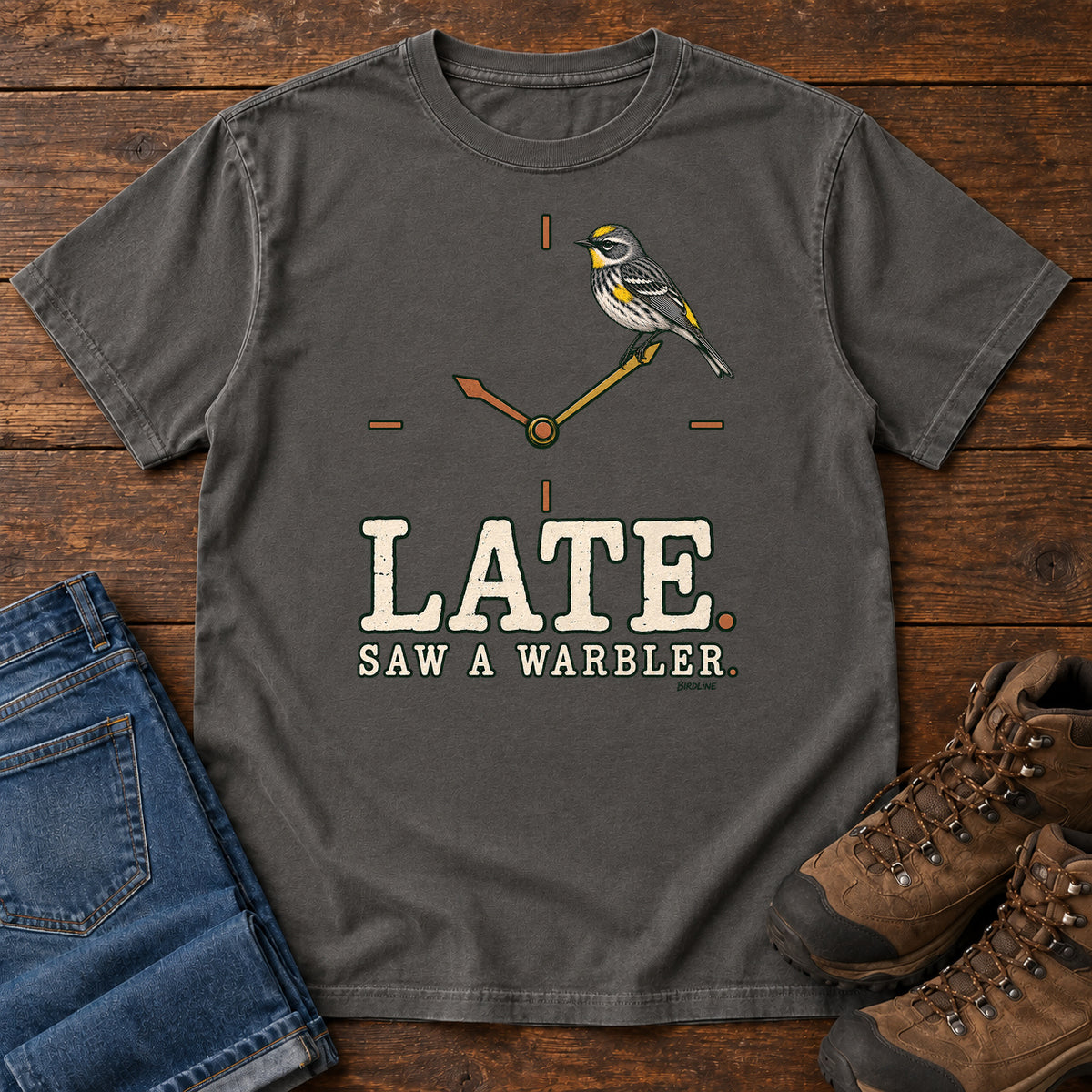 Late Saw a Warbler T-Shirt in Pepper