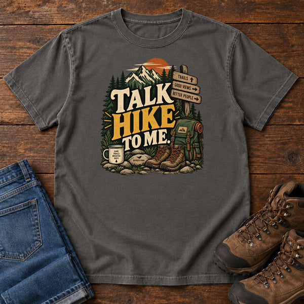 Talk Hike to Me T-Shirt in Pepper, front view