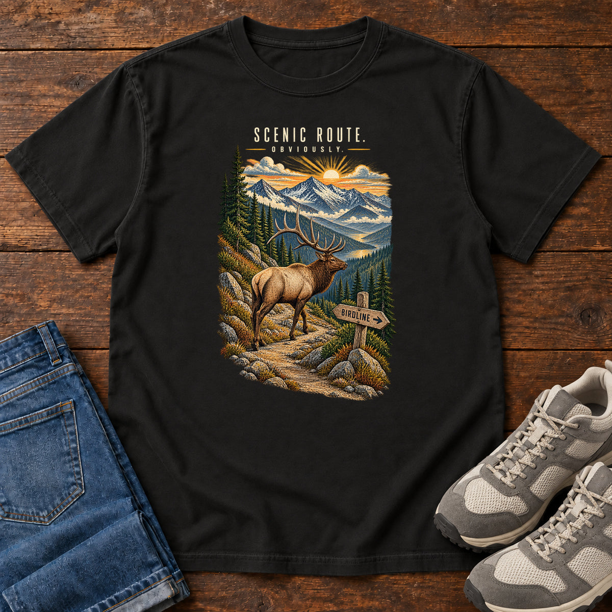 Scenic Route Obviously Elk T-Shirt in Black