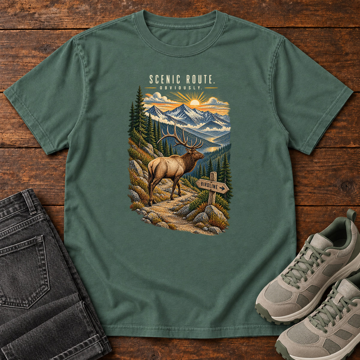 Scenic Route Obviously Elk T-Shirt in Blue Spruce