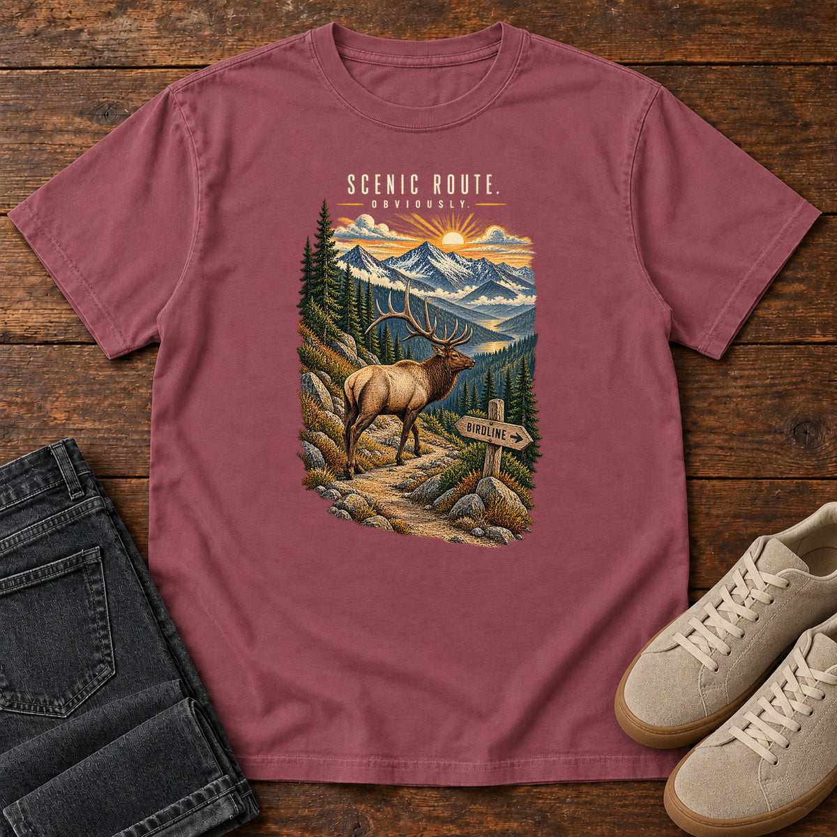 Scenic Route Obviously Elk T-Shirt in Brick