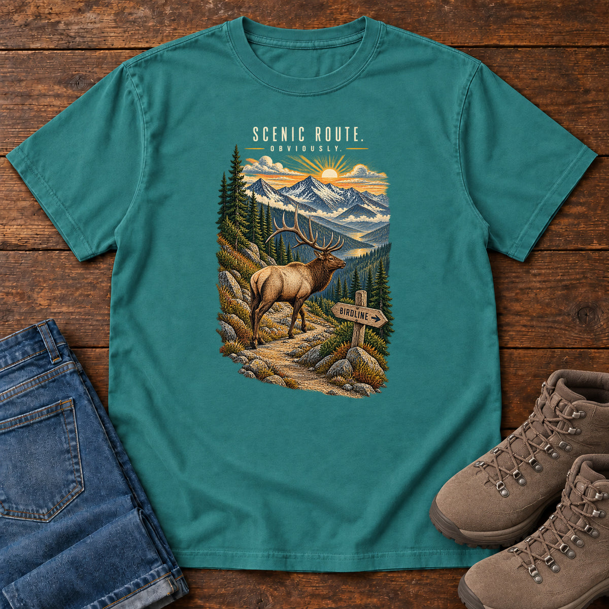 Scenic Route Obviously Elk T-Shirt in Emerald