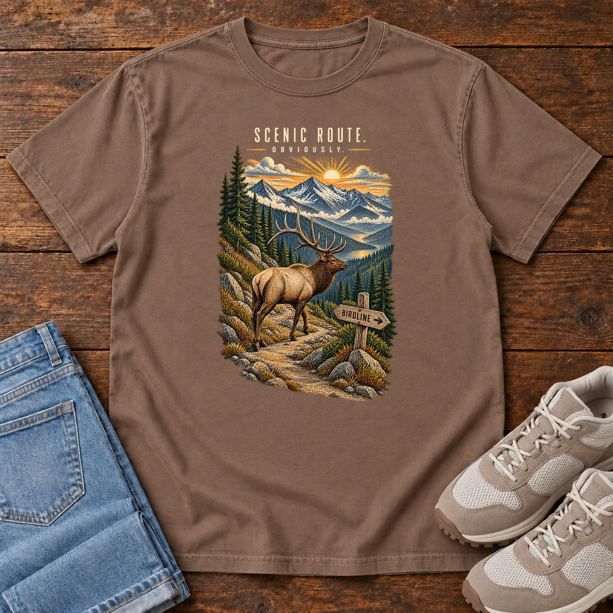 Scenic Route Obviously Elk T-Shirt in Espresso