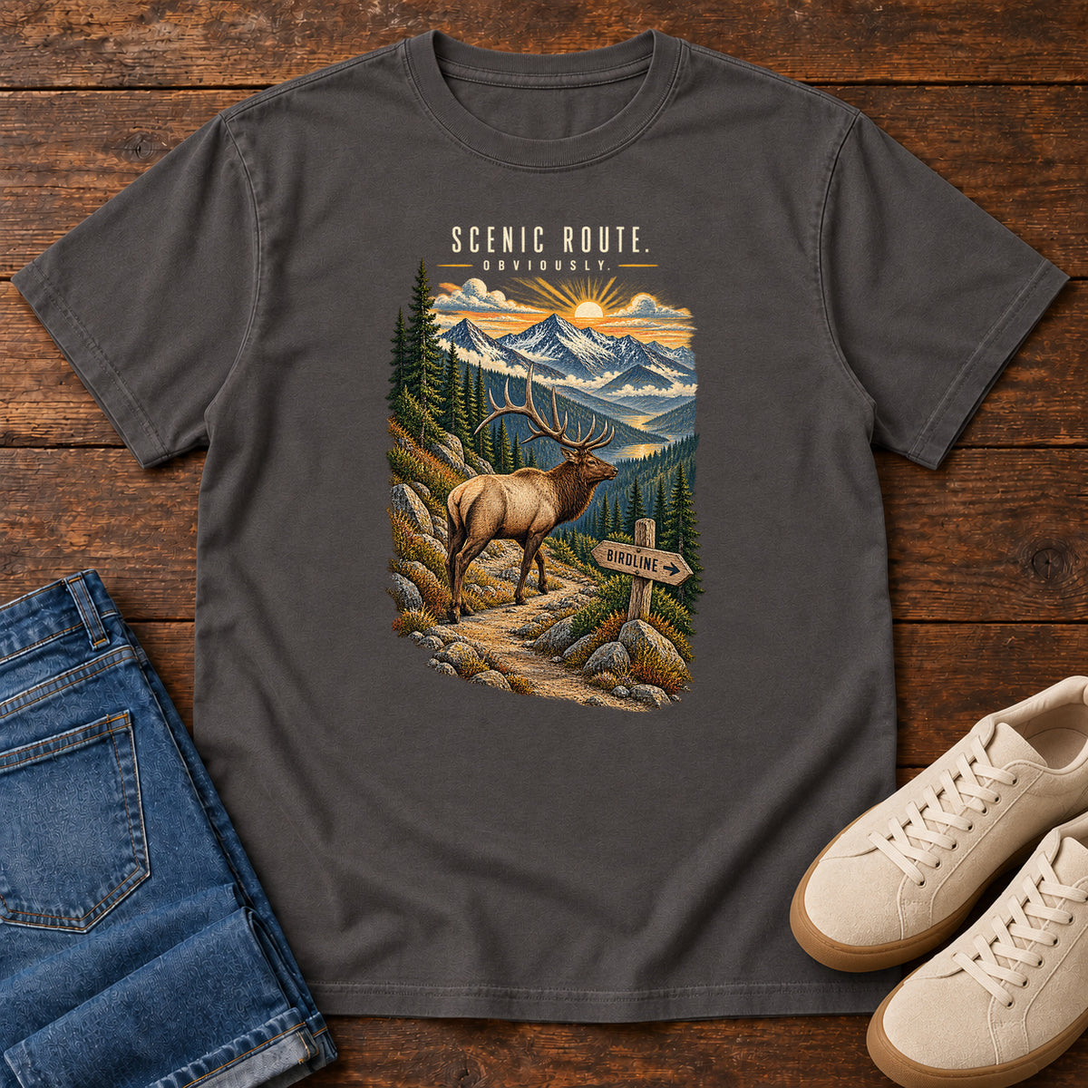 Scenic Route Obviously Elk T-Shirt in Graphite