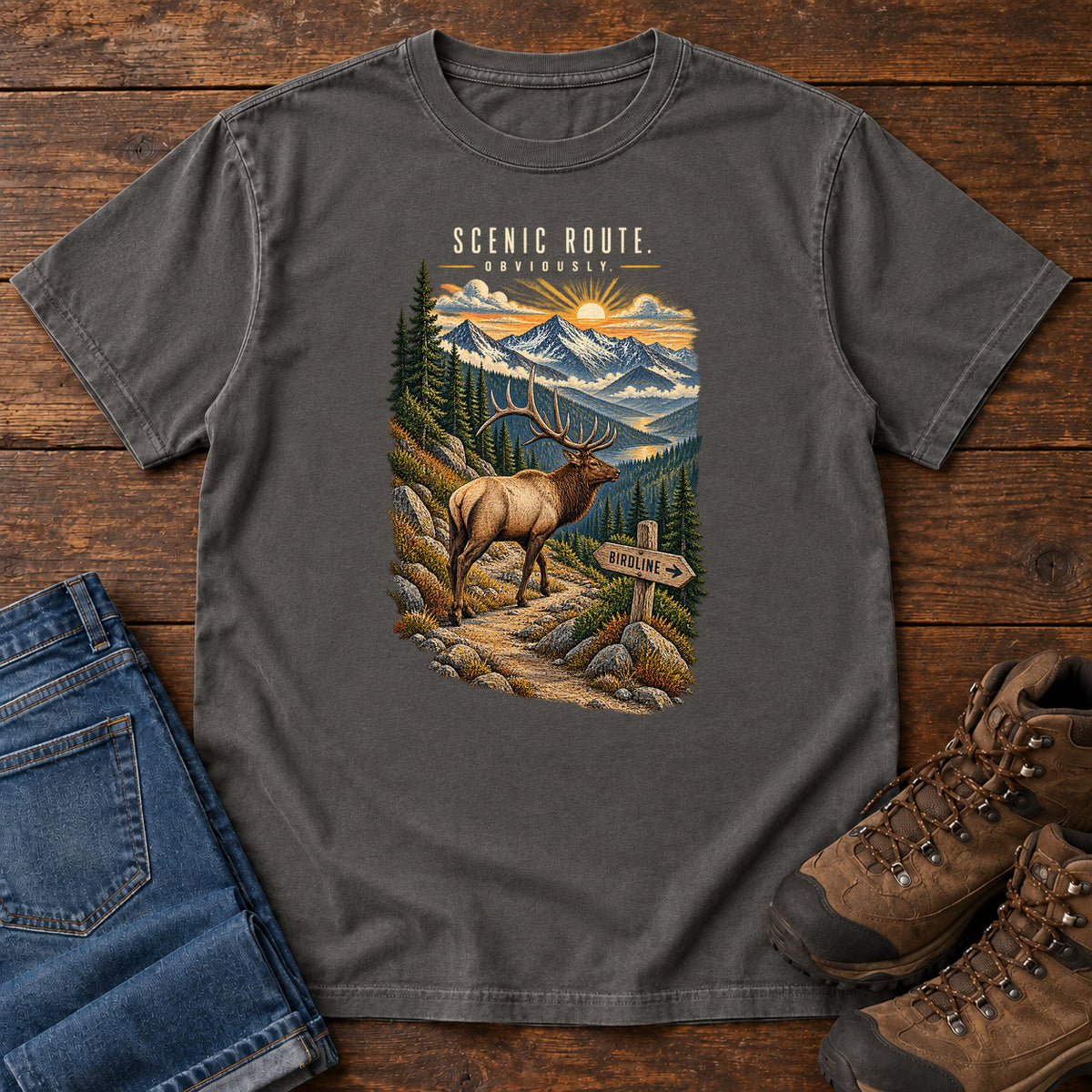 Scenic Route Obviously Elk T-Shirt in Pepper