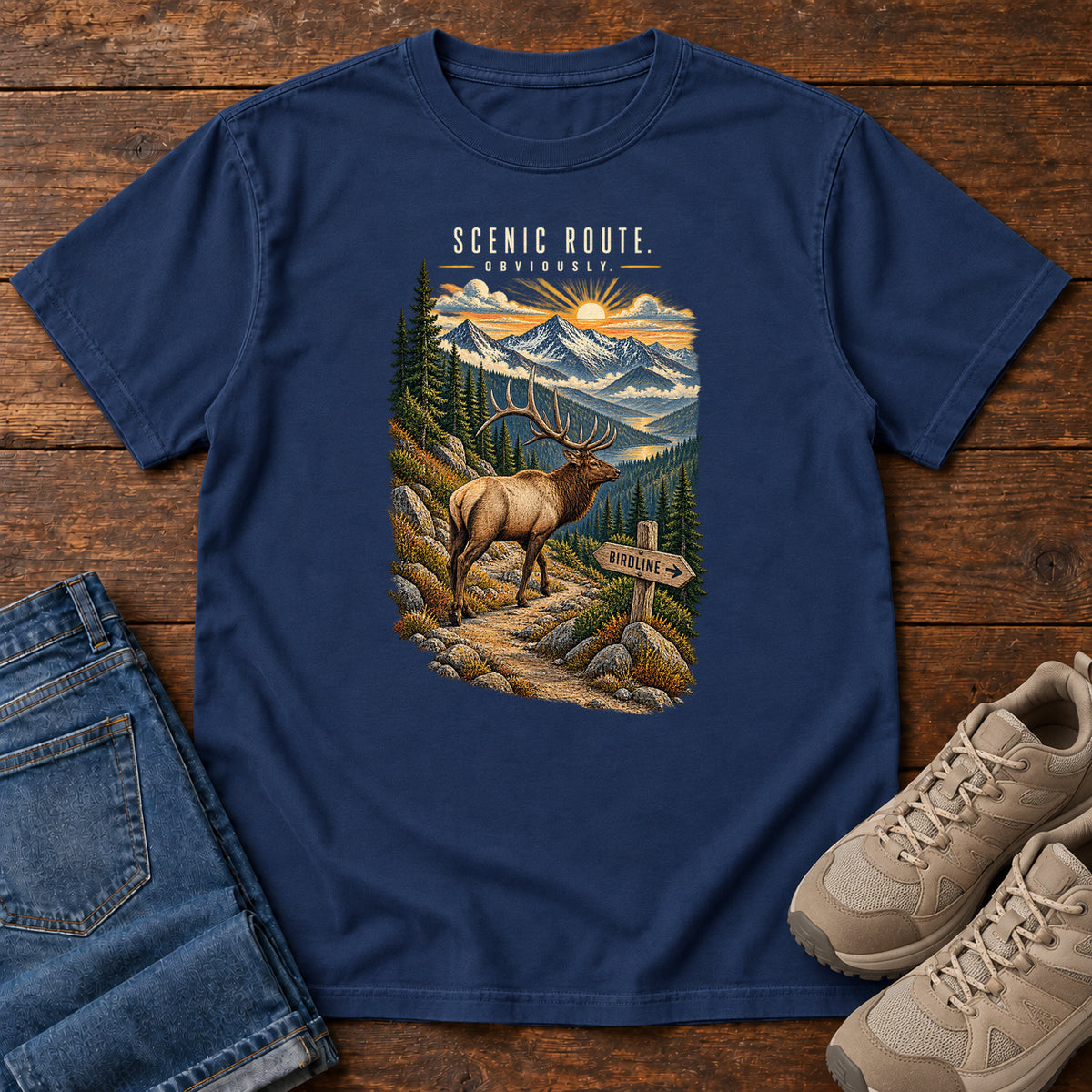 Scenic Route Obviously Elk T-Shirt in True Navy