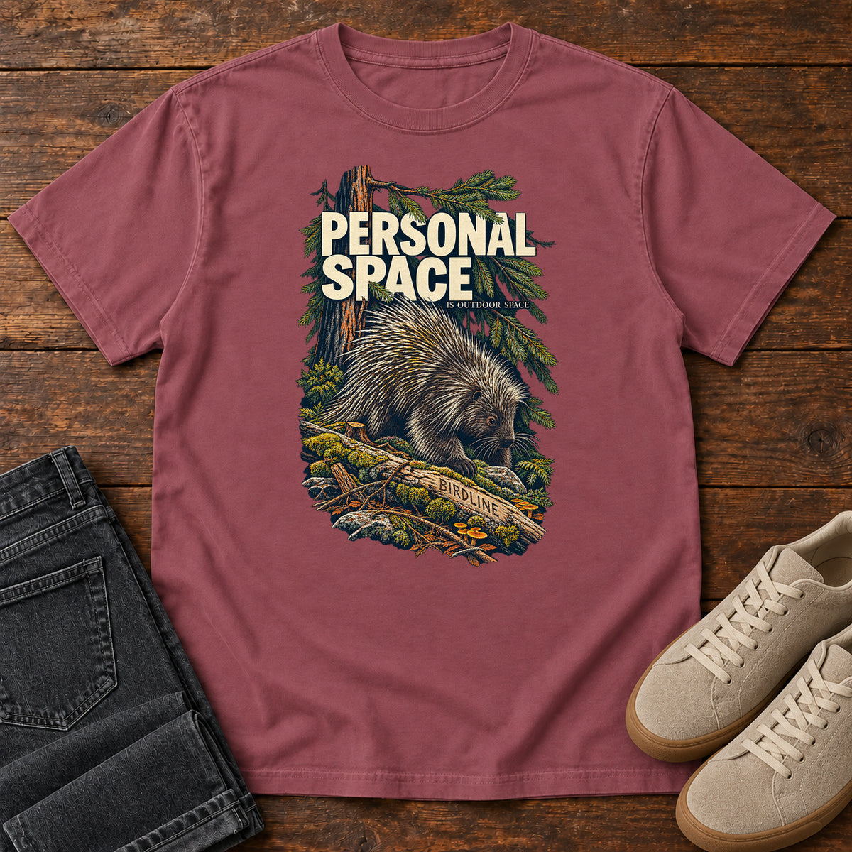 Personal Space Is Outdoor Space Porcupine T-Shirt in Brick
