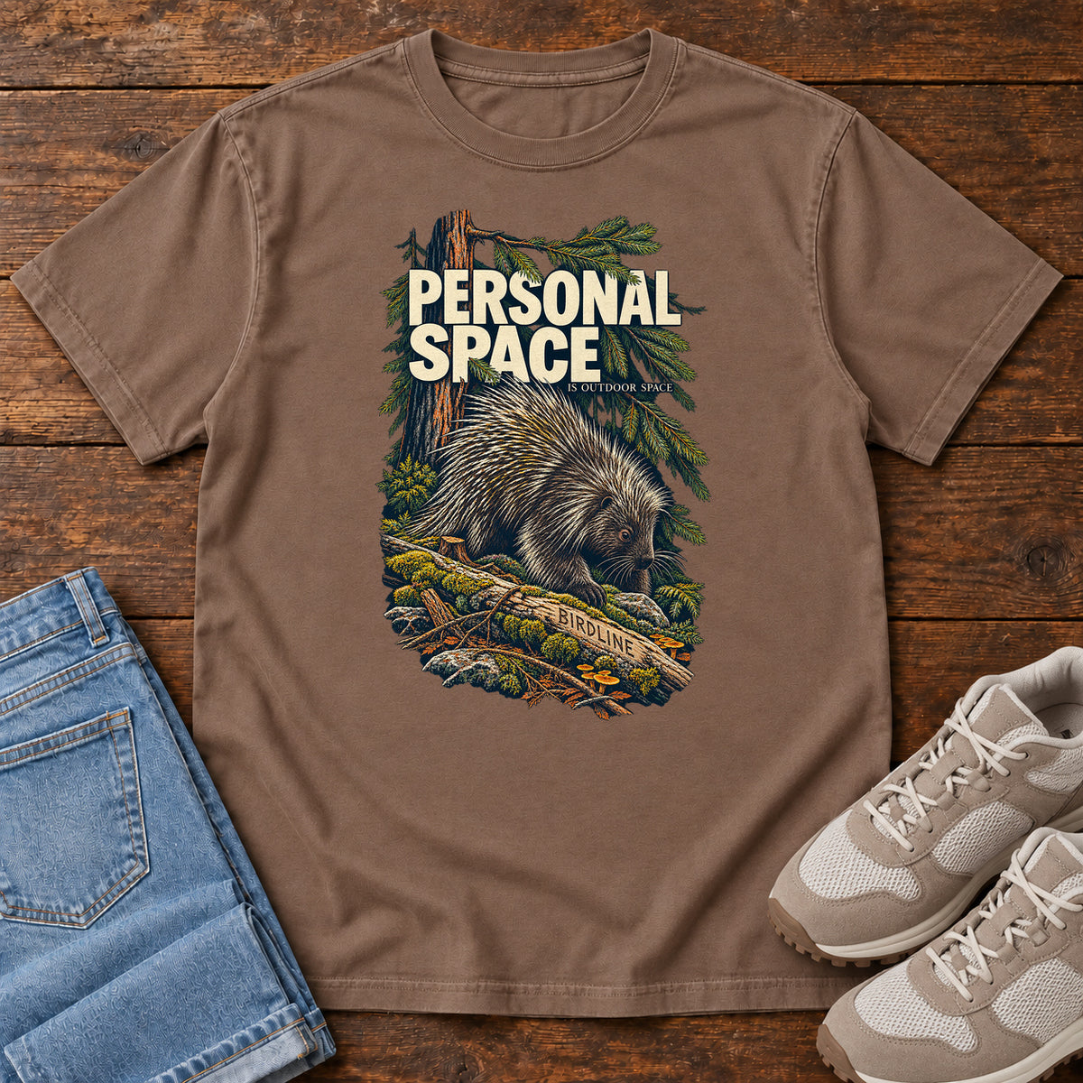 Personal Space Is Outdoor Space Porcupine T-Shirt in Espresso