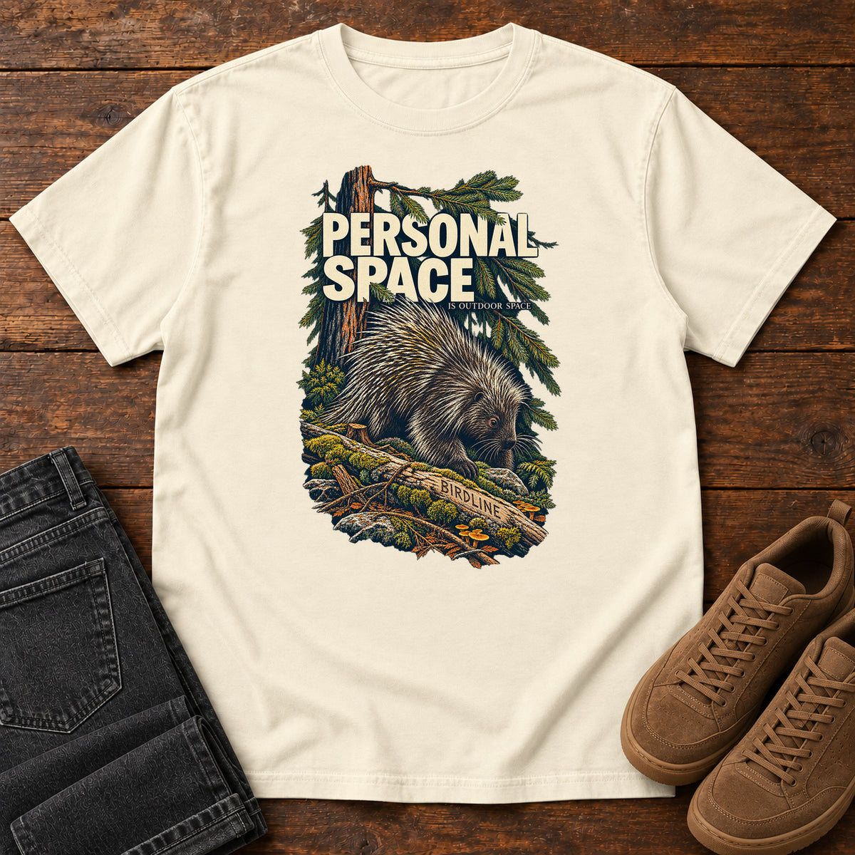 Personal Space Is Outdoor Space Porcupine T-Shirt in Ivory