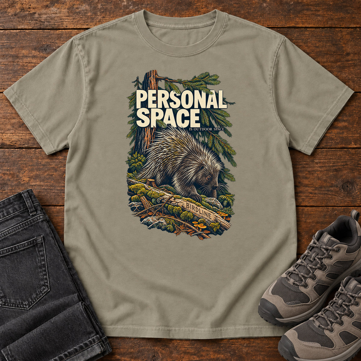 Personal Space Is Outdoor Space Porcupine T-Shirt in Sandstone