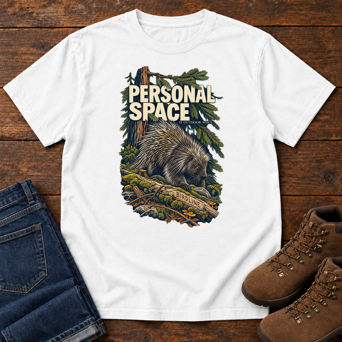 Personal Space Is Outdoor Space Porcupine T-Shirt in White