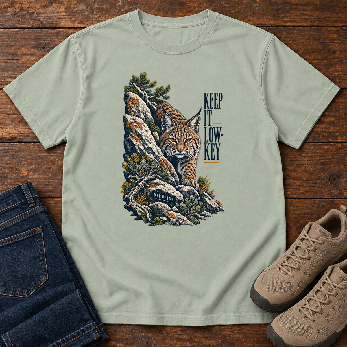 Lynx in the Rocks T-Shirt in Bay
