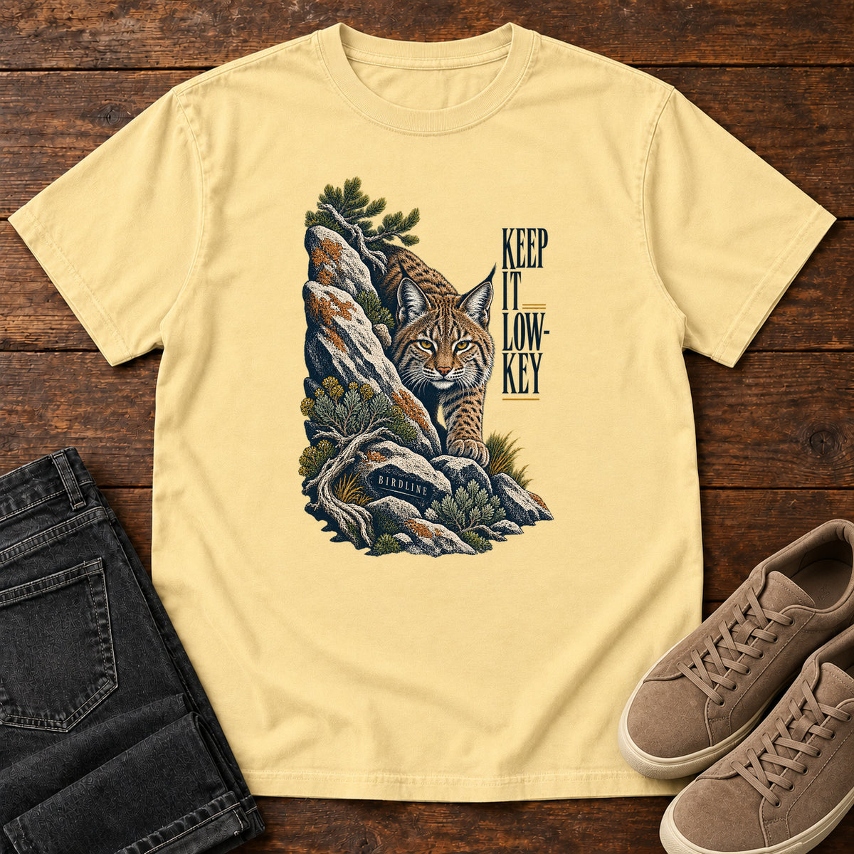 Lynx in the Rocks T-Shirt in Butter