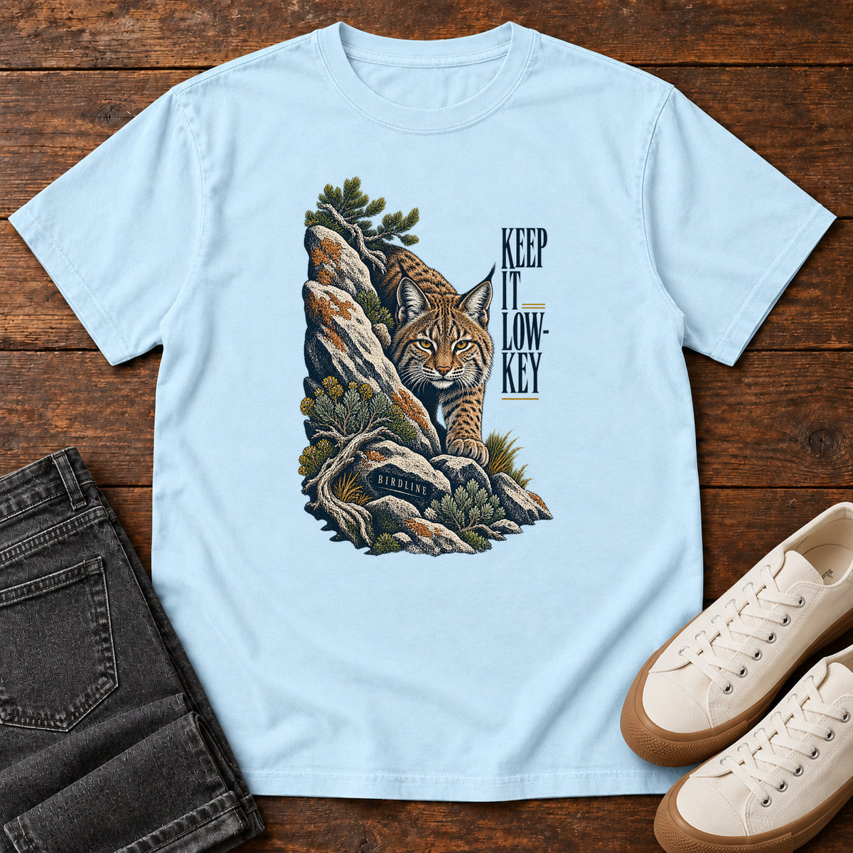 Lynx in the Rocks T-Shirt in Chambray