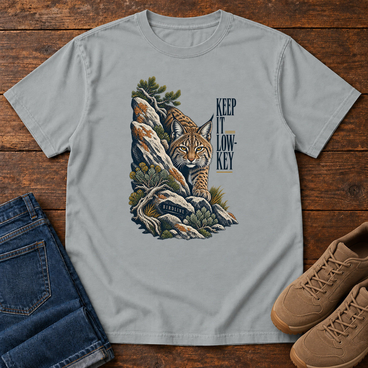 Lynx in the Rocks T-Shirt in Granite