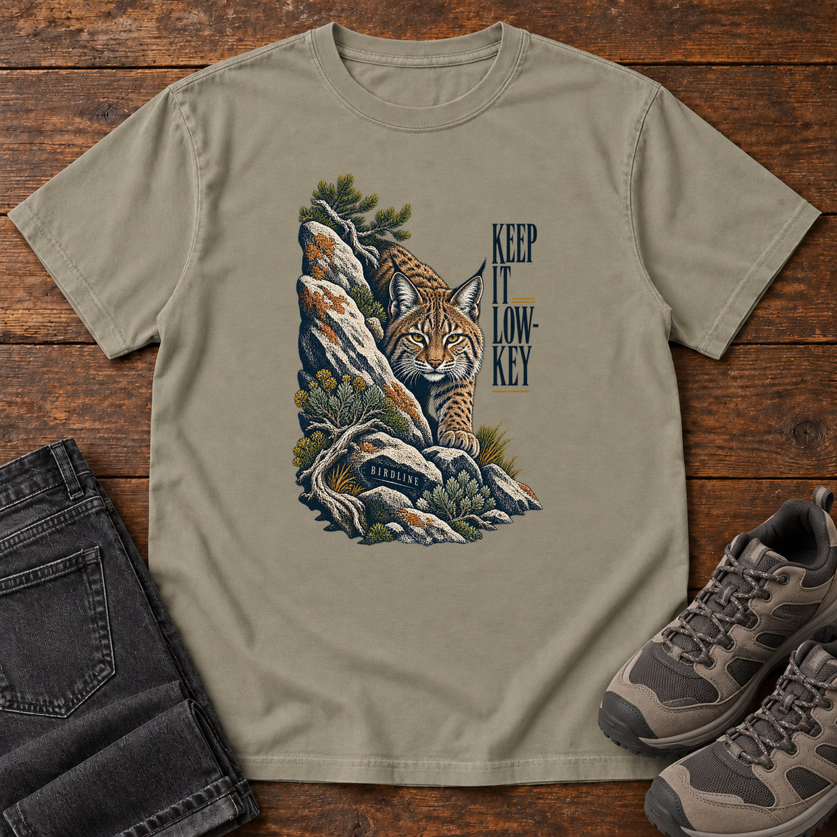 Lynx in the Rocks T-Shirt in Sandstone