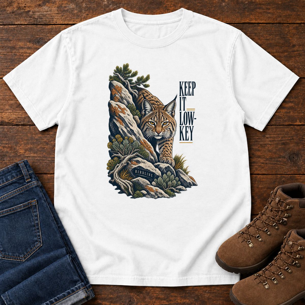 Lynx in the Rocks T-Shirt in White