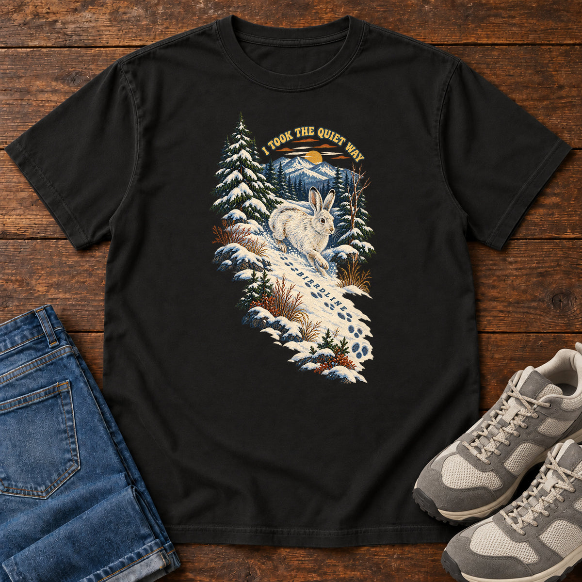 I Took the Quiet Way Snowshoe Hare T-Shirt in Black