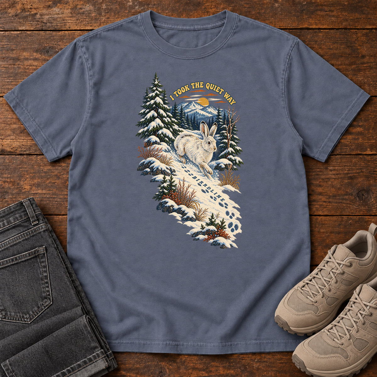 I Took the Quiet Way Snowshoe Hare T-Shirt in Denim
