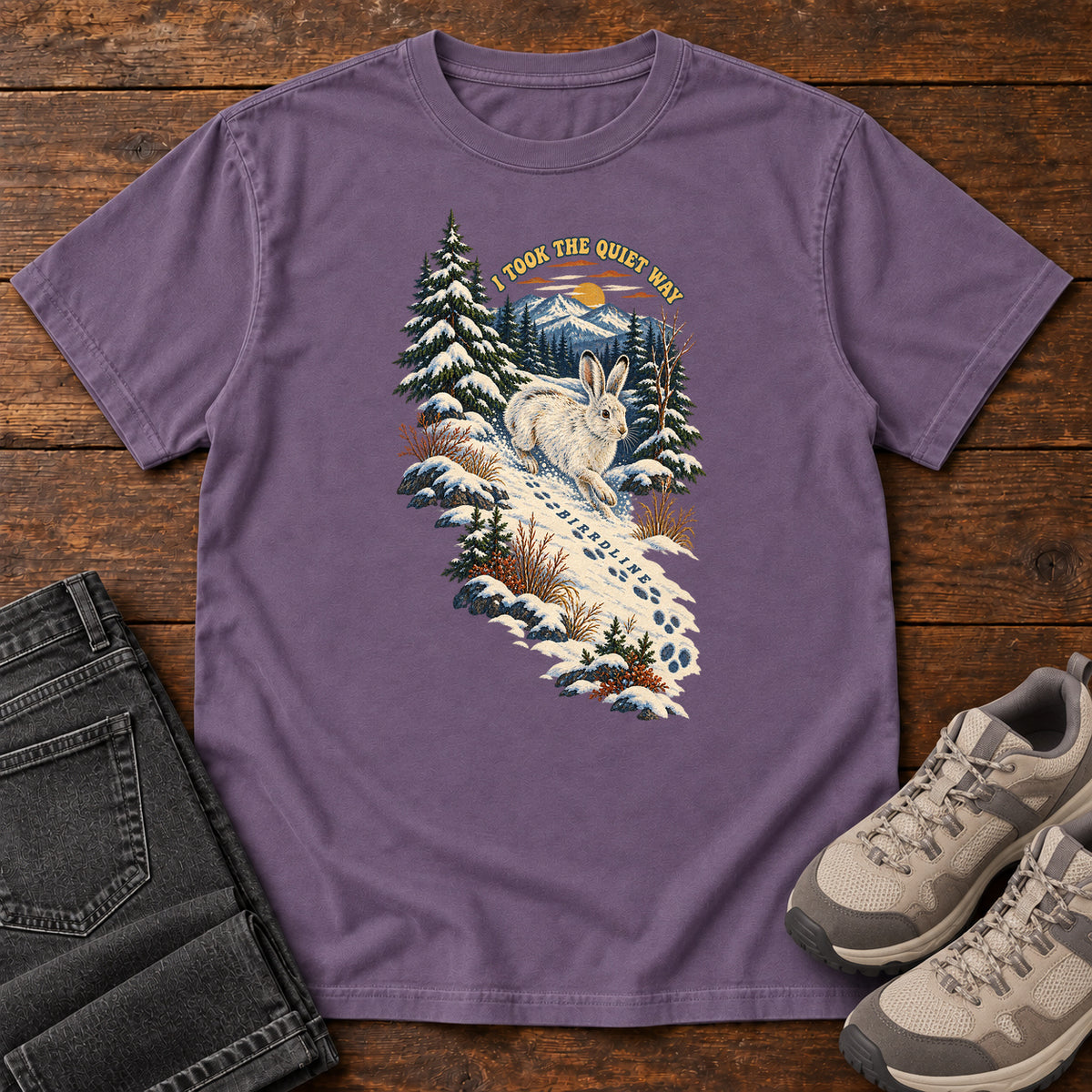 I Took the Quiet Way Snowshoe Hare T-Shirt in Grape