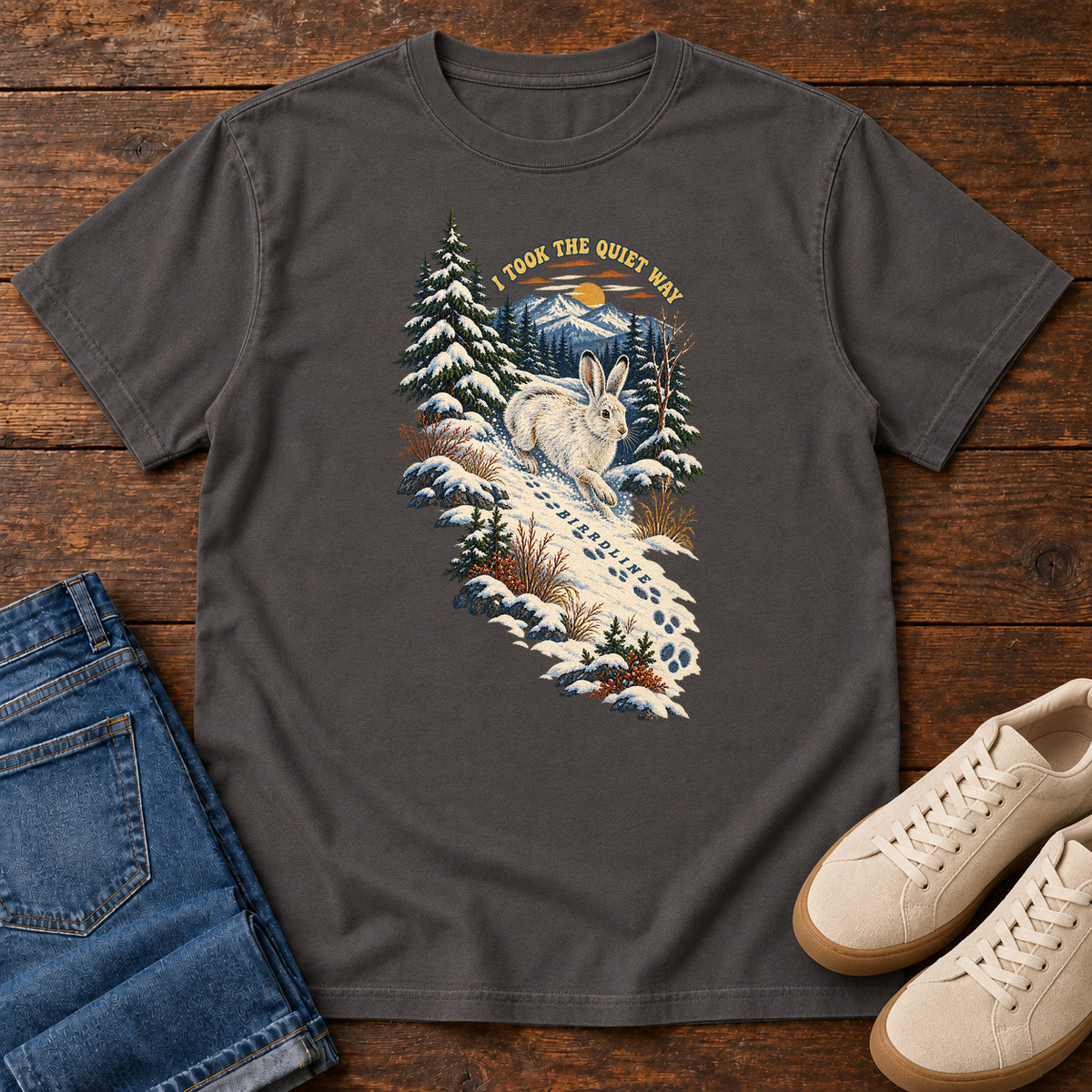 I Took the Quiet Way Snowshoe Hare T-Shirt in Graphite